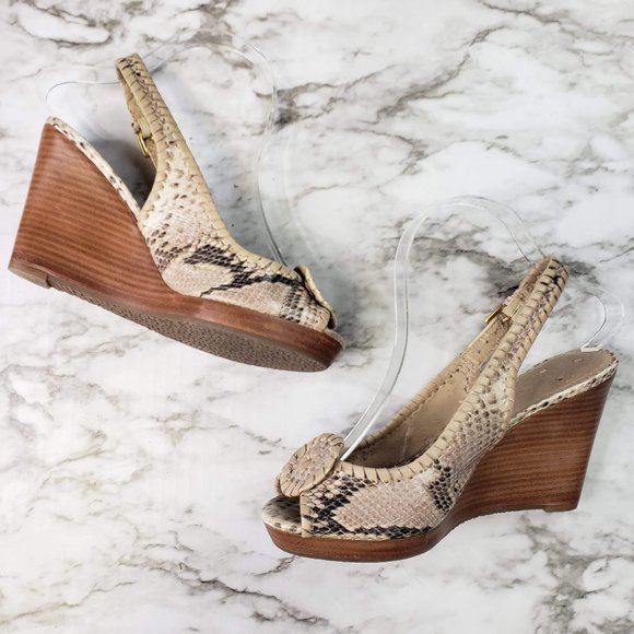 Jack Rogers Snake Skin Peep Toe Wedge Heels - Picture 2 of 6